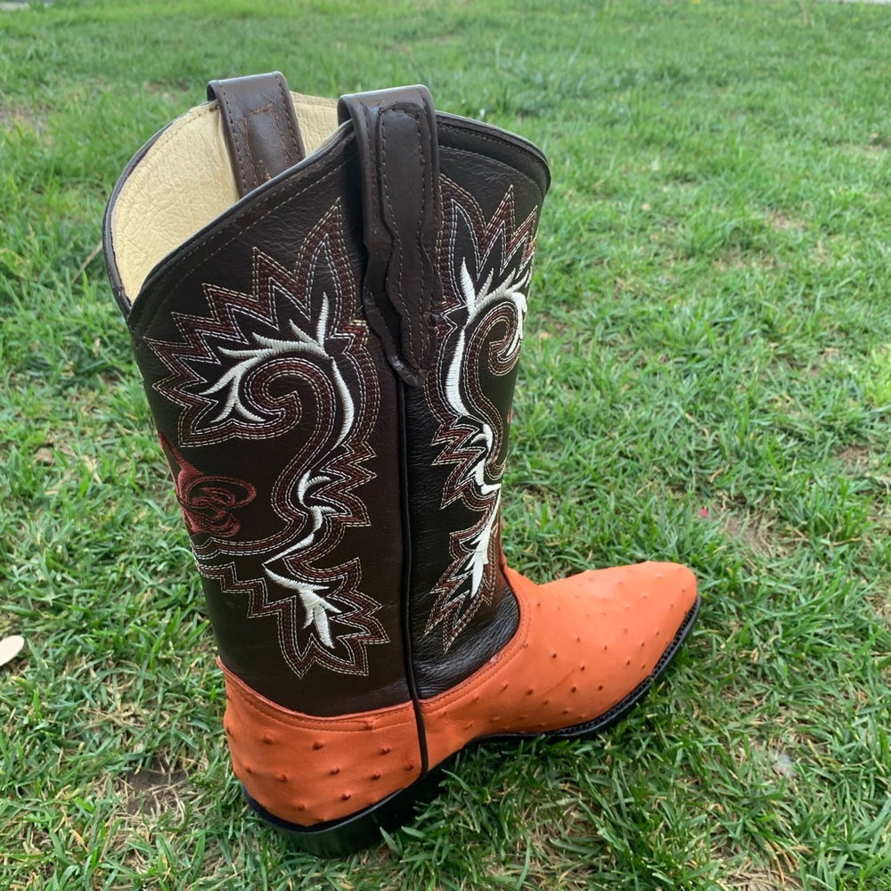 Men’s Western Cowboy boots ostrich print cowhide leather J Toe Bota Avestruz - Picture 5 of 8